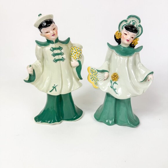 Florence Ceramics California Chinese Boy and Girl Green Ceramic Figurines - Picture 2 of 7